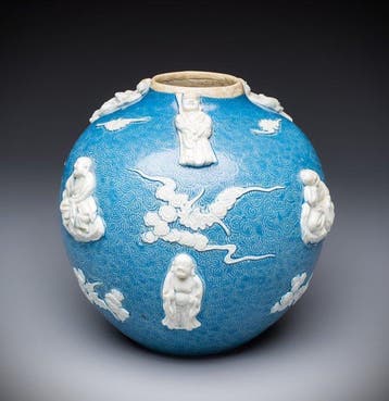 GEEN RESERVE - GROTE CHINESE SGRAFFIATO-VAS MET BLAUWE