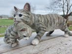 Statue, garden statue 50 cm long cat with kitten - 20 cm -