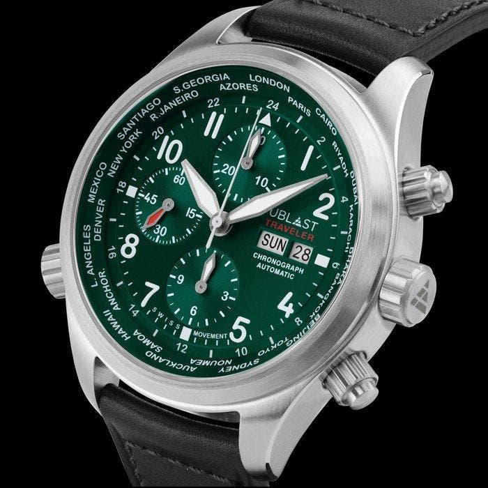 Ublast - Traveler Chronograph World Time - REF.UBTRCH47GN -, Handtassen en Accessoires, Horloges | Heren