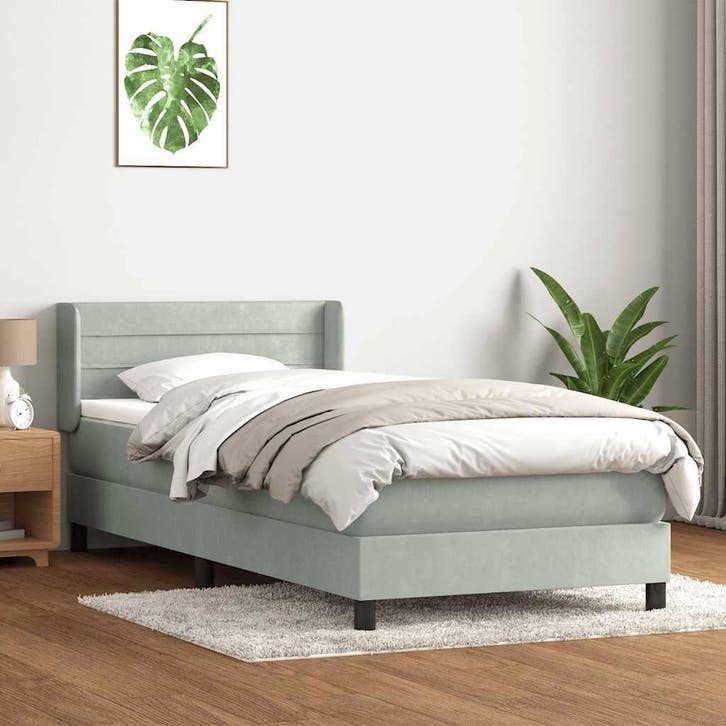 vidaXL Boxspring met matras fluweel lichtgrijs 90x210 cm, Maison & Meubles, Chambre à coucher | Lits, Envoi
