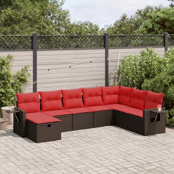 vidaXL 8-delige Loungeset met kussens poly rattan bruin, Verzenden, Nieuw, Loungeset
