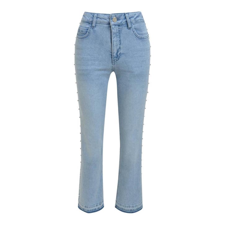 Milano Italy • lichtblauwe jeans met studs • 36, Kleding | Dames, Broeken en Pantalons, Blauw, Nieuw, Maat 36 (S), Verzenden