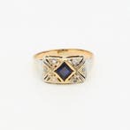 Ring - 18 karaat Geel goud, Witgoud - Saffier/Diamant, Nieuw