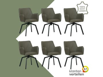 Set van 6 Leren draaibare eetkamerstoelen Jazz - Toledo, 60 tot 90 cm, Nieuw, Leer, Ophalen of Verzenden