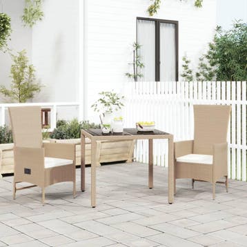 vidaXL 3-delige Tuinset met kussens poly rattan beige, Verzenden, Nieuw, Tuinset