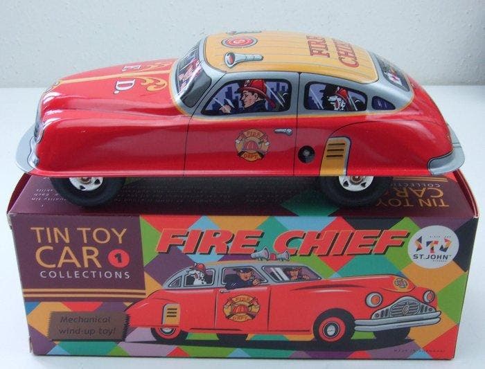 St.John-Marxu - Lot met 4 tinnen wind-up auto’s, in doos -, Antiek en Kunst, Antiek | Speelgoed