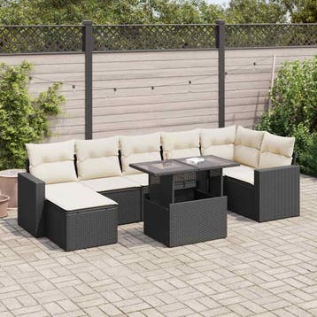 vidaXL 8-delige Loungeset met kussens poly rattan zwart, Tuin en Terras, Verzenden, Nieuw, Loungeset