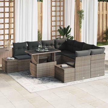 vidaXL Tuinbank Set 9 st Grijs poly rattan, Verzenden
