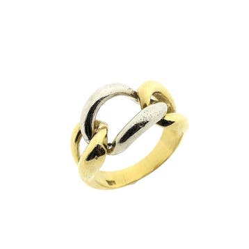 Bicolor gouden schakelring, Handtassen en Accessoires, Ringen, Gebruikt, Ophalen of Verzenden, 17 tot 18, Dame