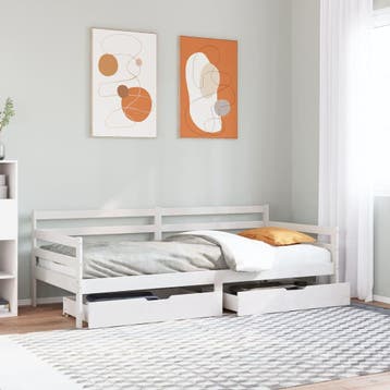 vidaXL Slaapbank met lades 90x190 cm massief grenenhout wit, Verzenden