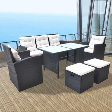 vidaXL 6-delige Tuinset met kussens poly rattan zwart, Verzenden, Nieuw, Tuinset
