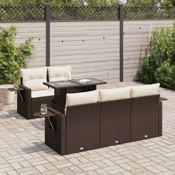 vidaXL 6-delige Loungeset met kussens poly rattan bruin, Verzenden, Nieuw, Loungeset