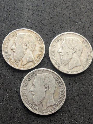 België. Leopold II. 3 x 1 Franc diferentes 1886-87 (Zonder