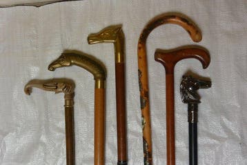 Wandelstok (7) - 85-95cm - Gegoten messing, Mahonie -