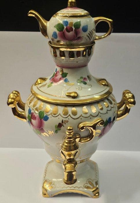 Samovar - Gzhel-keramiek - samovar, Antiek en Kunst, Antiek | Meubels | Tafels