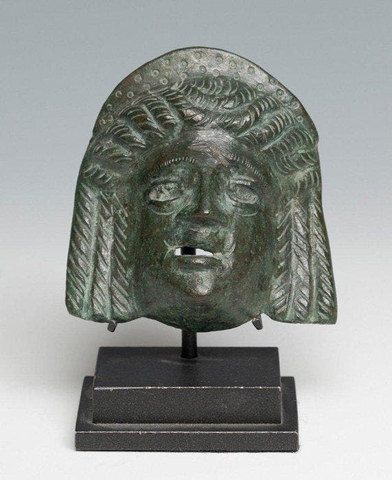 Oud-Romeins Bronze Beautiful Theater Mask - Met Spaanse, Verzamelen, Mineralen en Fossielen