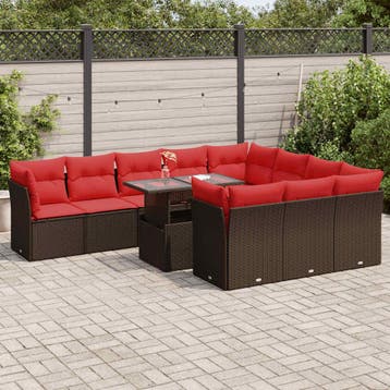 vidaXL 11-delige Loungeset met kussens poly rattan acacia, Verzenden, Nieuw, Loungeset
