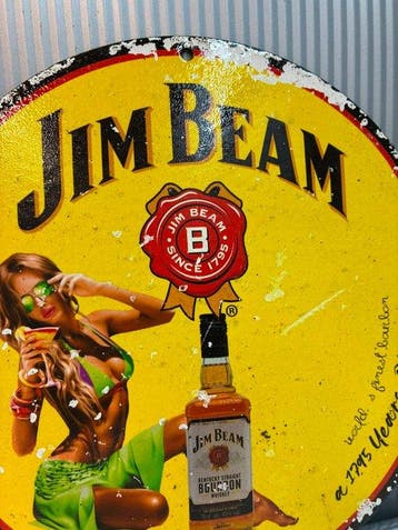 Jim Beam Bourbon – Pin-up – Panneau publicitaire rond