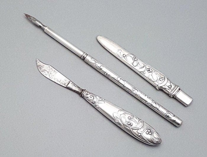 Ensemble de bureau (3) - Argent, Art Nouveau, Maretak, Antiquités & Art, Art | Objets design