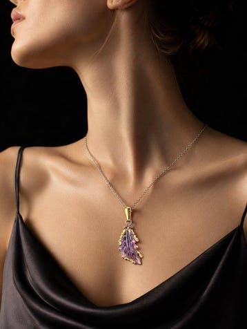 Statement Amethist Hanger - 925 Sterlingzilver met Gouden