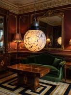 Plafondlamp - Glas, Hout - Midden twintigste eeuw