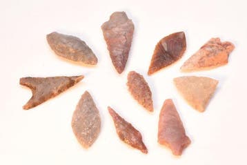 Neolithisch Jasper, Flint 10 pijlpunten AA++ (Zonder
