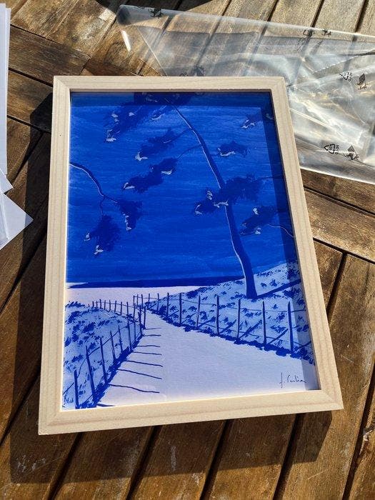frederic Cadiou - Entrée de plage - ultramarine, Antiek en Kunst, Kunst | Schilderijen | Modern