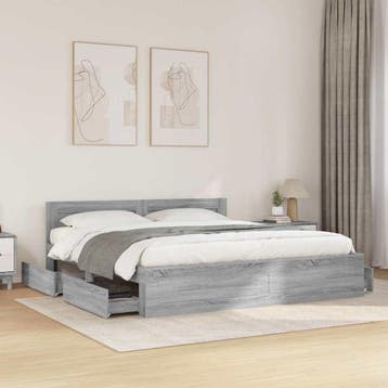 vidaXL Bedframe met hoofdeinde bewerkt hout grijs sonoma, Verzenden, Nieuw