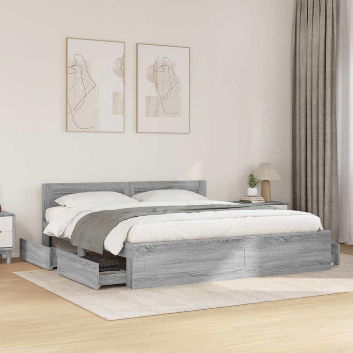 vidaXL Bedframe met hoofdeinde bewerkt hout grijs sonoma, Maison & Meubles, Chambre à coucher | Lits, Envoi