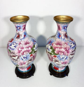 Vaas - Klassieke cloisonné vazen - 36 cm - Messing,
