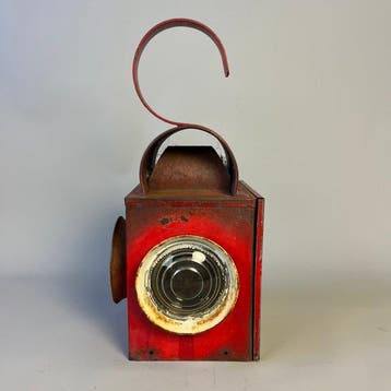 Lantaarn - Antieke spoorweglantaarn / handlamp met rood glas