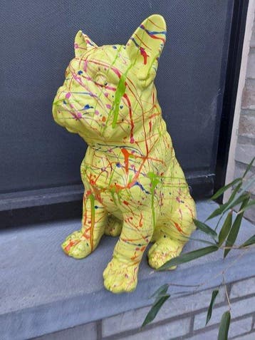 Beeld, French bulldog sitting in color - 31 cm - polyresin