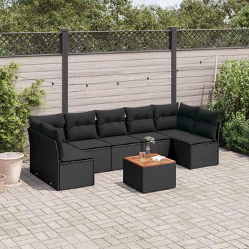 vidaXL 8-delige Loungeset met kussens poly rattan zwart, Verzenden, Loungeset