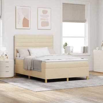 vidaXL LED Box Spring Bed met hoofdeinde Crème 140 x 200 cm, Huis en Inrichting, Verzenden, Nieuw
