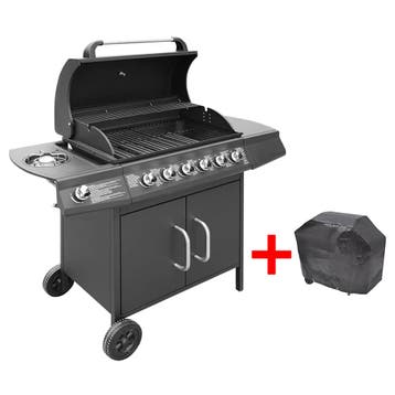 vidaXL Gasbarbecue 6+1 kookzone zwart, Verzenden, Nieuw