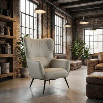 Leren fauteuil Flair - Toledo Perle (lichtgrijs), Eigentijds, Modern, Retro, Romantisch, Nieuw, Ophalen of Verzenden, 75 tot 100 cm