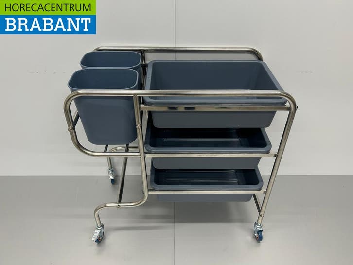 HCB RVS Afruimwagen afruimtrolley inclusief 5 bakken 96 cm, Zakelijke goederen, Horeca | Meubilair en Inrichting, Ophalen of Verzenden