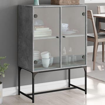 vidaXL Bijzetkast met glazen deuren 69x37x100 cm betongrijs, Huis en Inrichting, Kasten | Dressoirs, Verzenden, Nieuw