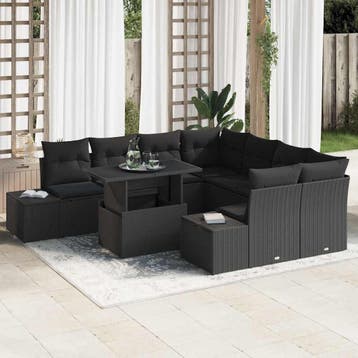 vidaXL Tuinbank Set 9 st Zwart poly rattan, Verzenden, Nieuw
