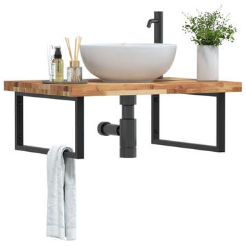 vidaXL Badkamer wandschap staal en massief acaciahout, Verzenden