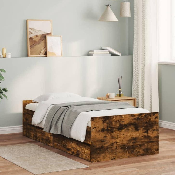 vidaXL Bedframe met lades gerookt eikenkleurig 90x200 cm, Huis en Inrichting, Slaapkamer | Bedden, Nieuw, Verzenden