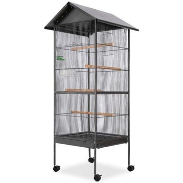 vidaXL Vogelkooi met dak staal zwart 66x66x155 cm, Verzenden