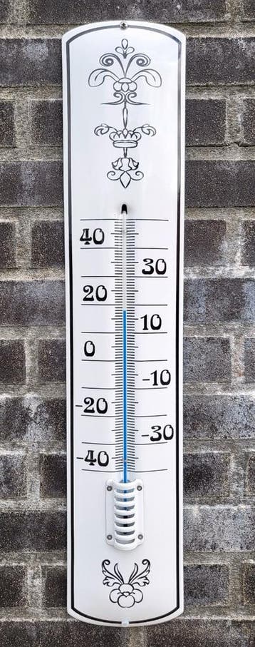 Thermometer emaille Decoratie wit/zwart, Verzenden, Nieuw