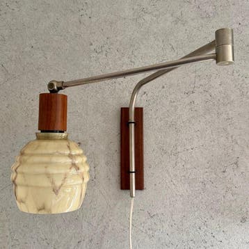 Wandlamp - Teak - Verstelbare wandlamp met gemarmerde glazen