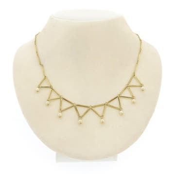 Gouden staafjes collier met parels (Ketting), Ophalen of Verzenden