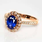 Bague - 18 carats Or rose, IGI 1,50 ct Intense Deep Blue -, Nieuw
