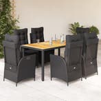 vidaXL 7-delige Tuinset met kussens poly rattan zwart, Verzenden, Nieuw, Tuinset