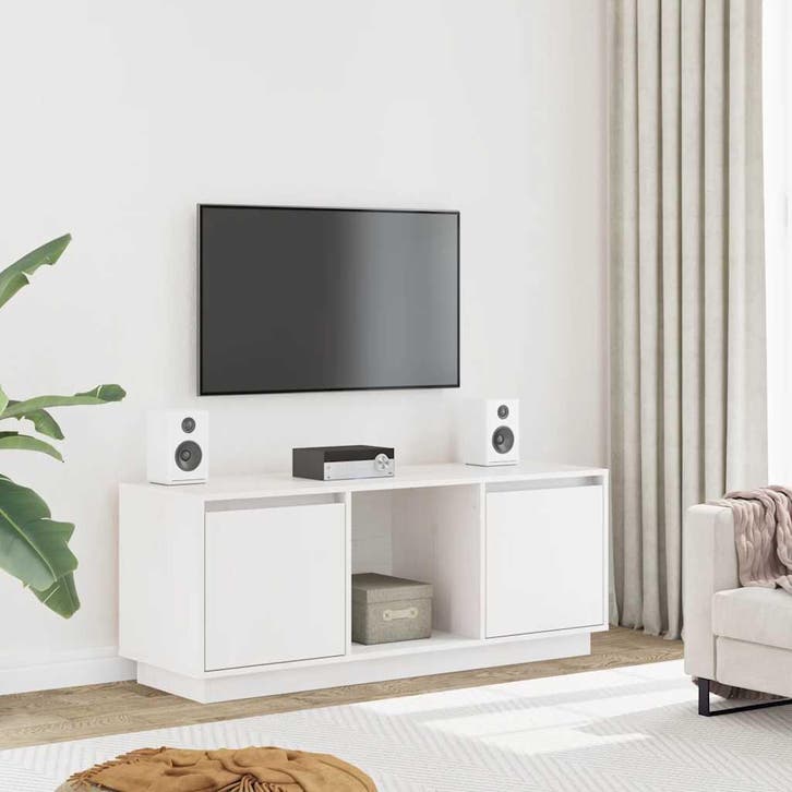vidaXL Tv-meubel 110,5x35x44 cm massief grenenhout wit, Maison & Meubles, Armoires | Mobilier de télévision, Envoi