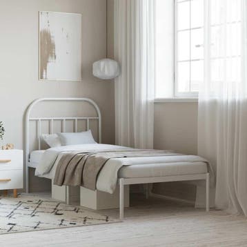 vidaXL Bedframe met hoofdbord metaal wit 90x200 cm, Verzenden
