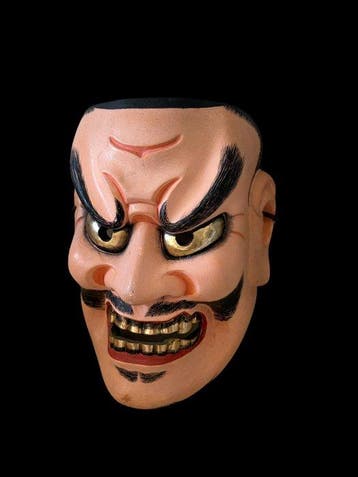Noh masker - Hout, Fijn Japans handgesneden Nô-masker
